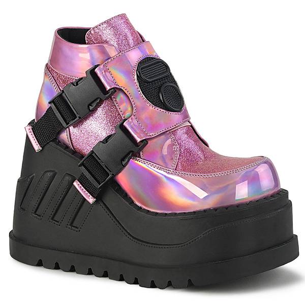 Demonia Women's Stomp-15 Platform Boots - Pink Hologram/Glitter D0972-51US Clearance
